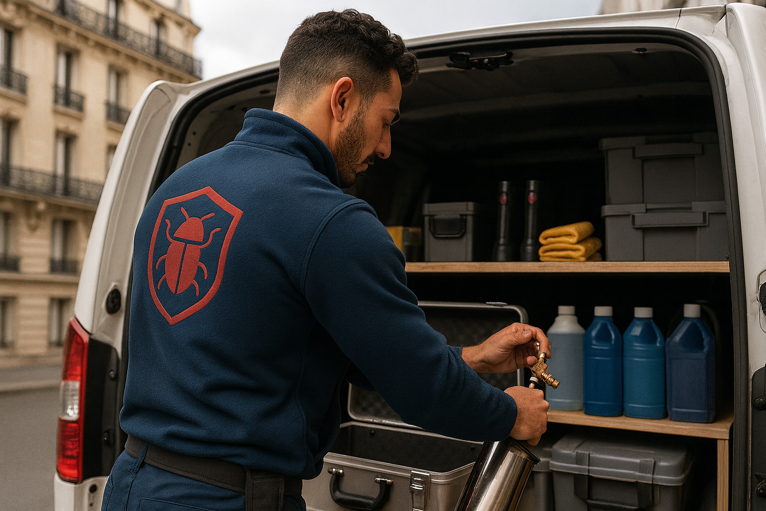 Technicien préparant son équipement professionnel avant l'intervention