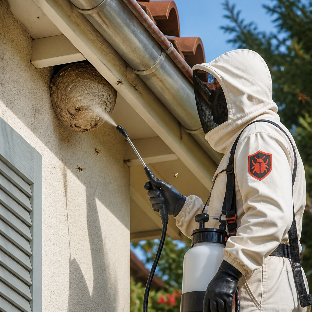 Application du traitement insecticide guêpes